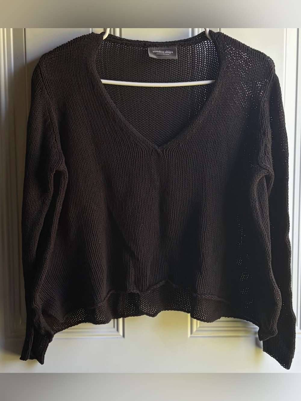 Wooden Ships Dark Brown V-Neck Lightweight Knit Sweater